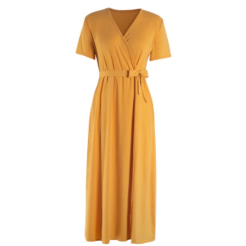 Casual Long Wrap Dress Sexy V-Neck Short Sleeve